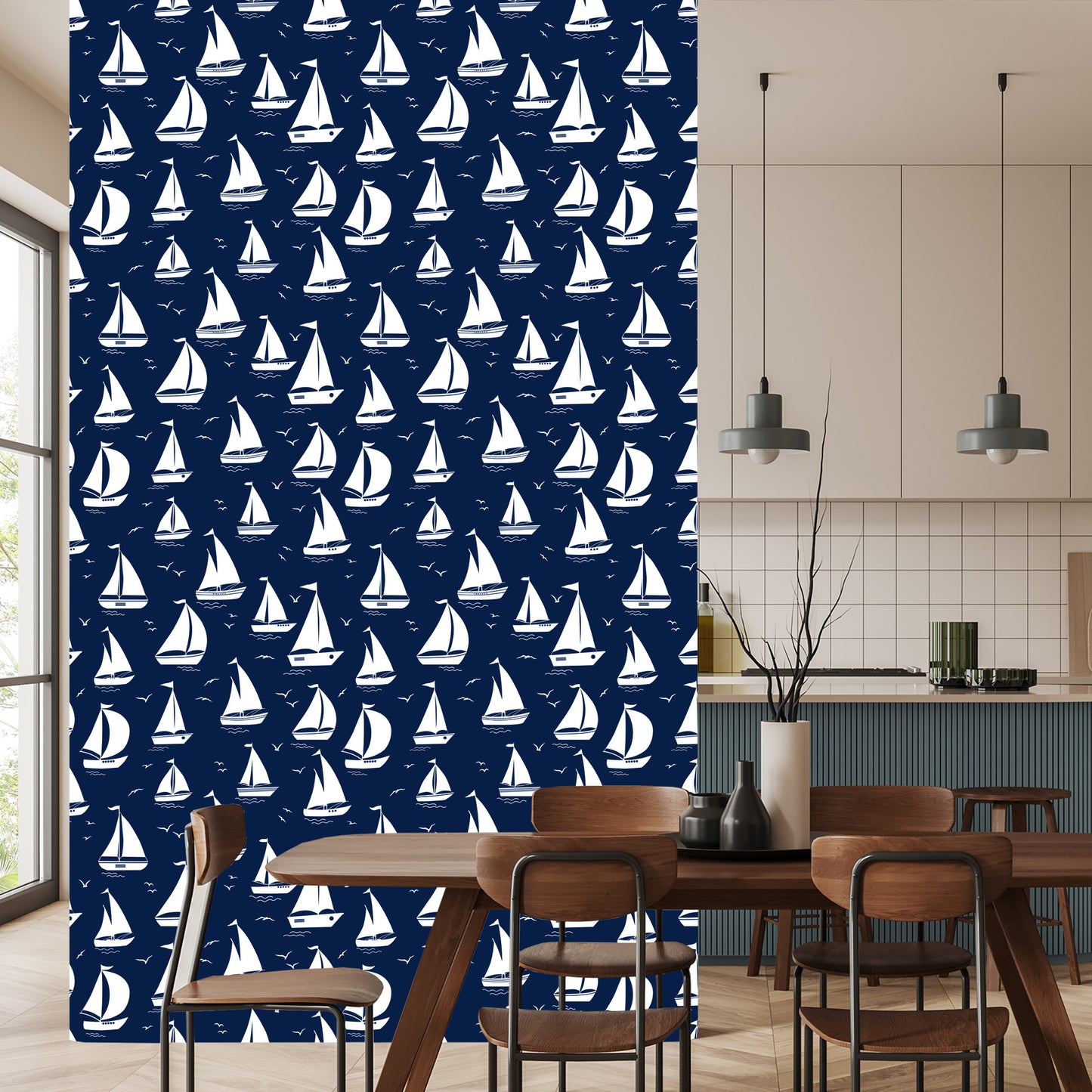 Wallpaper Sailboats Silhouettes