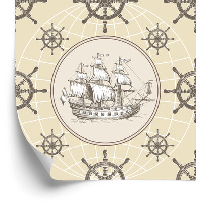Wallpaper Sailing Ship On Vintage Globe Background