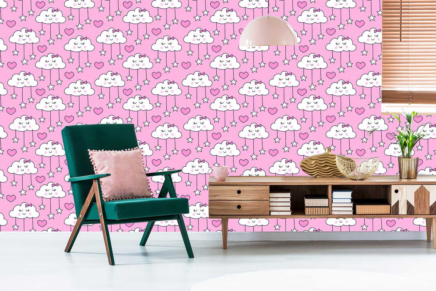 Wallpaper For Children - Sleeping Clouds Hearts And Stars
