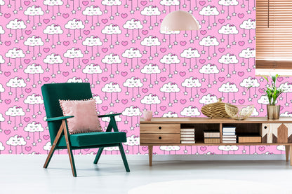 Wallpaper For Children - Sleeping Clouds Hearts And Stars