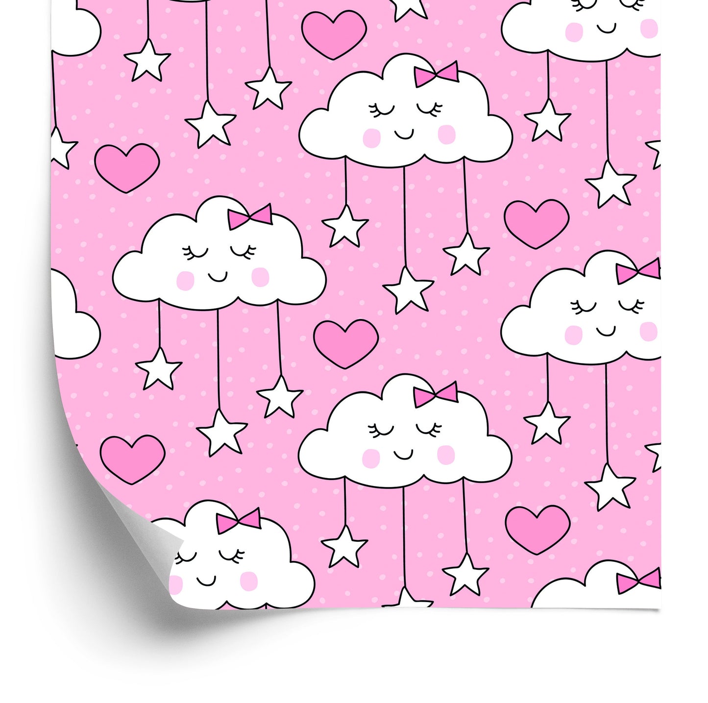 Wallpaper For Children - Sleeping Clouds Hearts And Stars