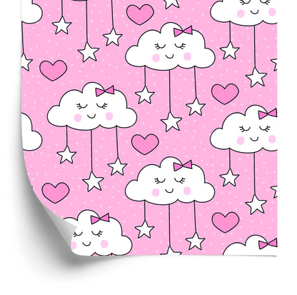 Wallpaper For Children - Sleeping Clouds Hearts And Stars