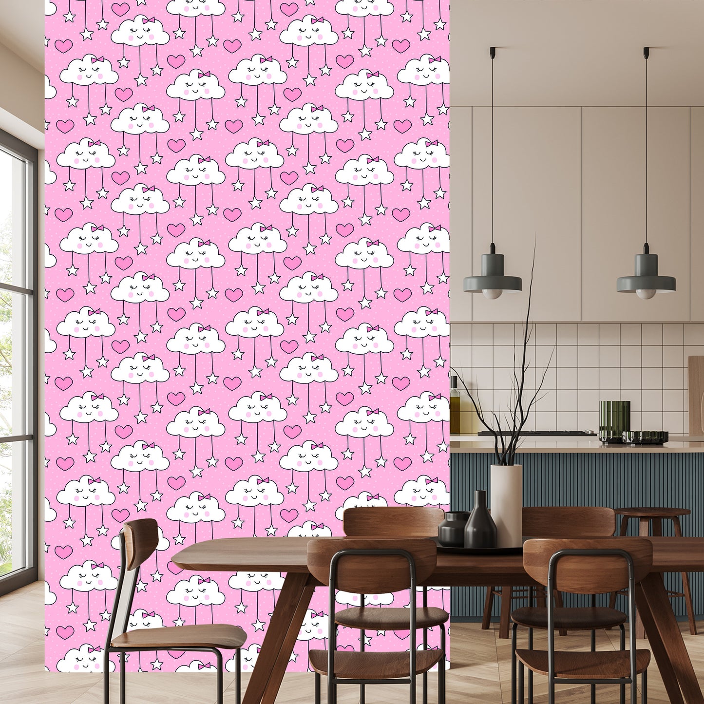 Wallpaper For Children - Sleeping Clouds Hearts And Stars