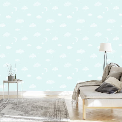 Wallpaper For Children - Clouds, Moons And Stars