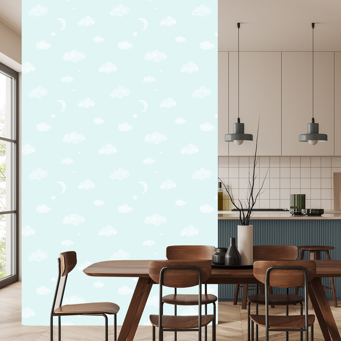 Wallpaper For Children - Clouds, Moons And Stars