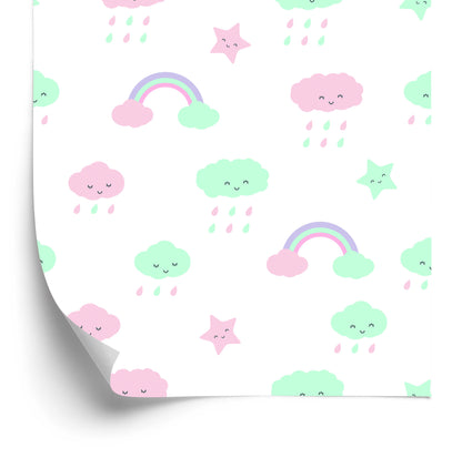 Wallpaper For Children - Stars, Clouds And Rainbow
