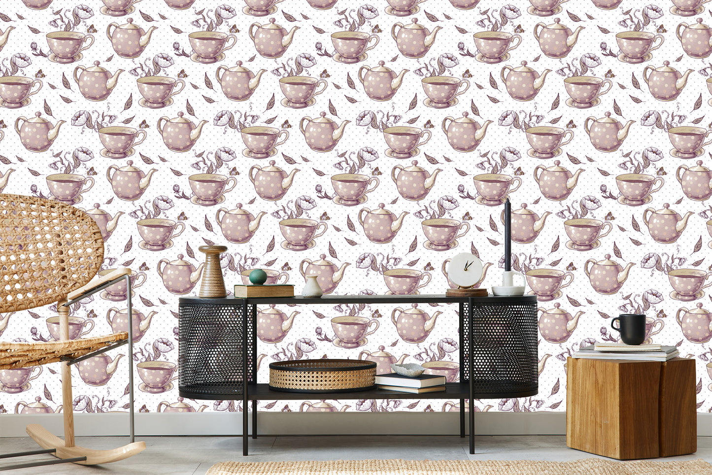 Wallpaper For The Kitchen - Vintage Tea Set