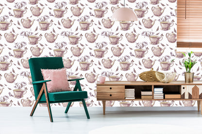 Wallpaper For The Kitchen - Vintage Tea Set