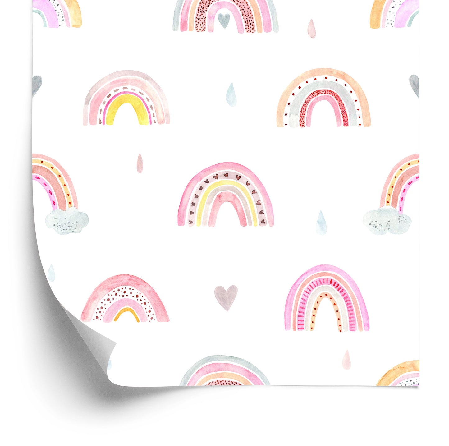Wallpaper For Children Pastel Rainbow Clouds 3D Hearts