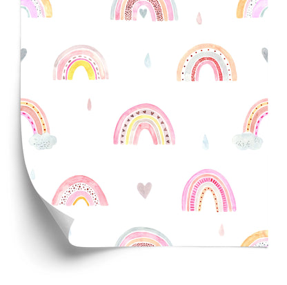 Wallpaper For Children Pastel Rainbow Clouds 3D Hearts
