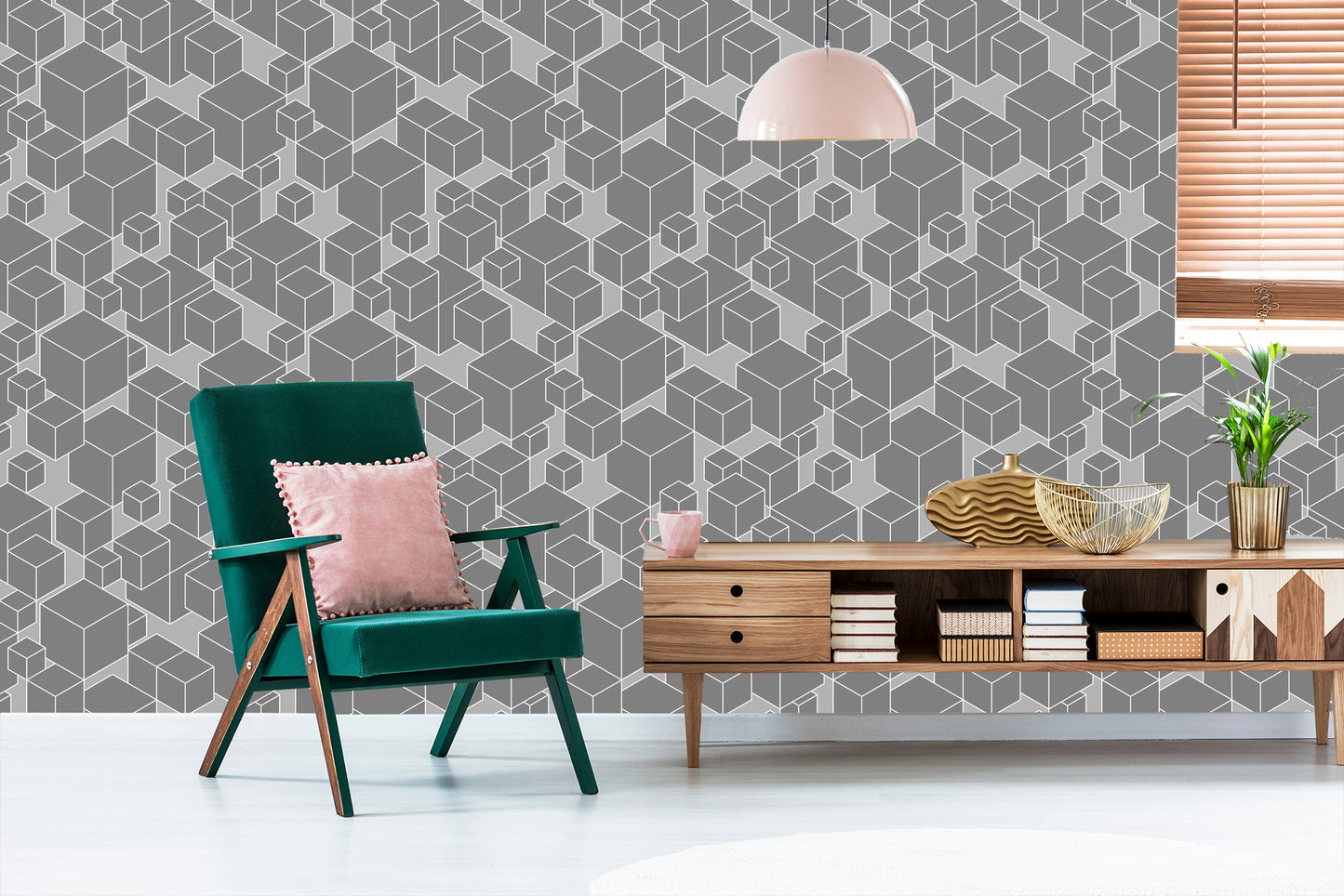 Wallpaper Geometric - Gray Cubes