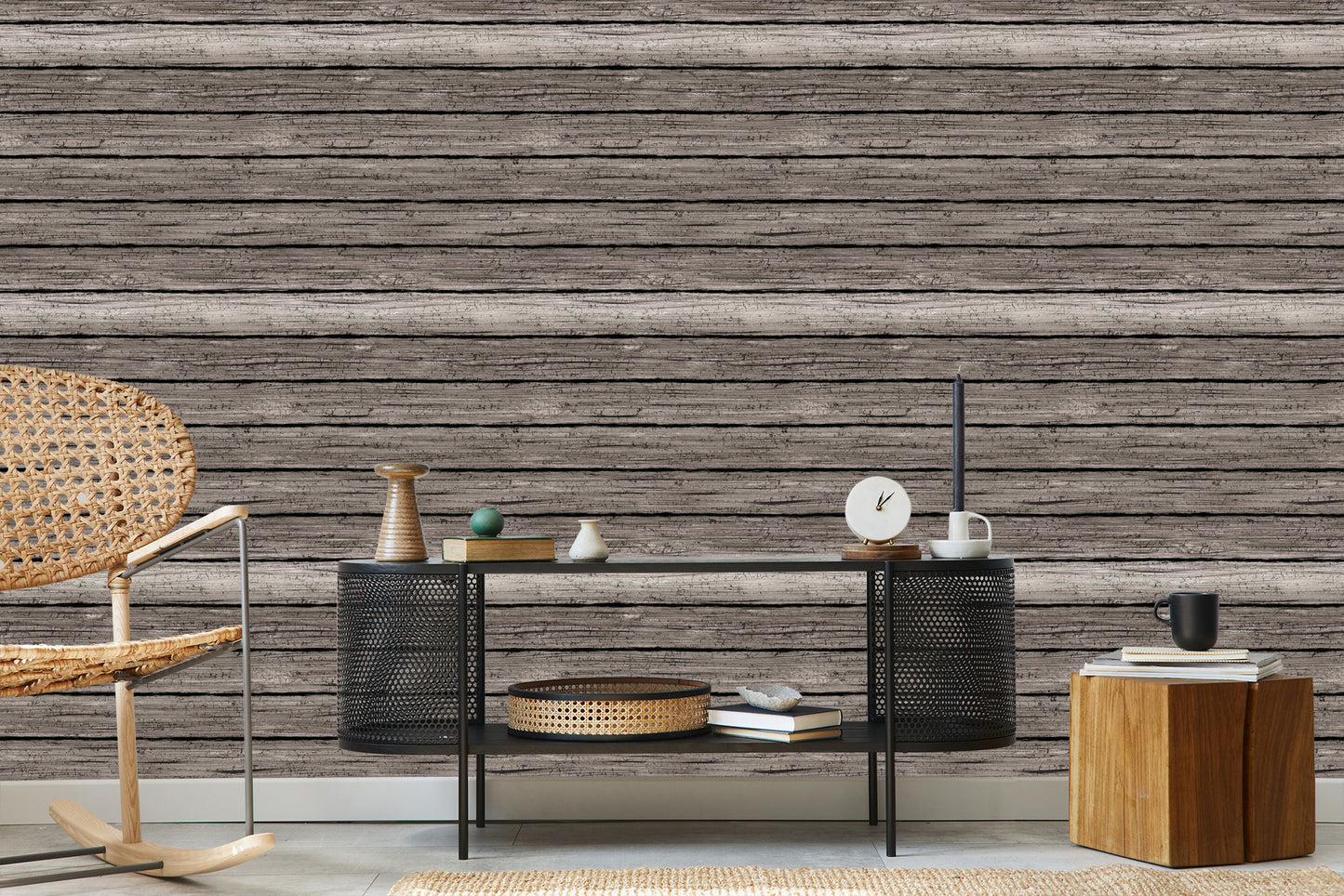 Wallpaper Faded Cracked Wood Plank