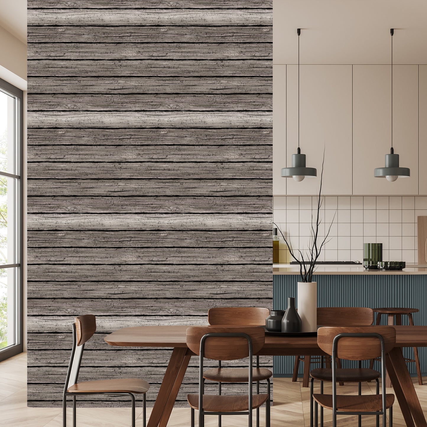 Wallpaper Faded Cracked Wood Plank
