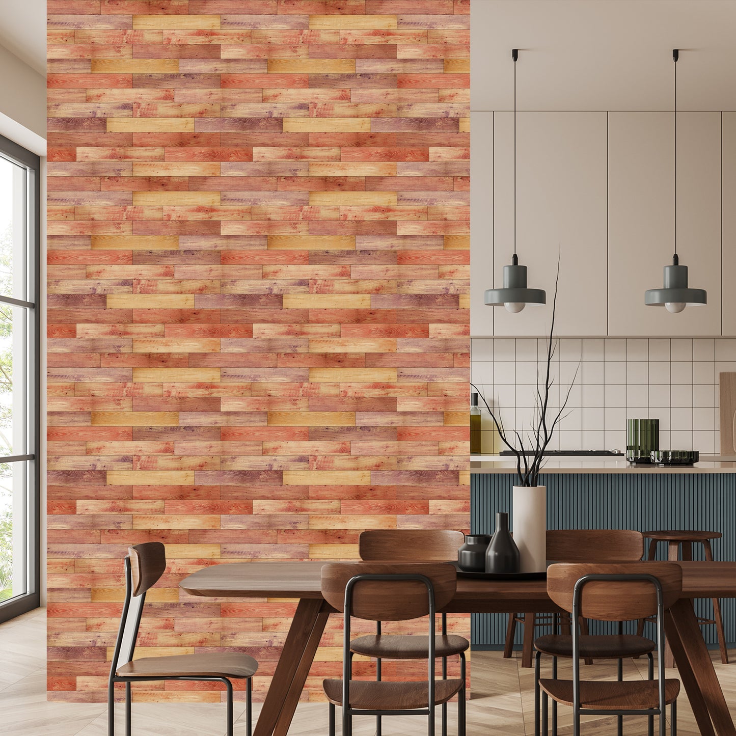 Wallpaper Colorful Horizontal Wooden Planks