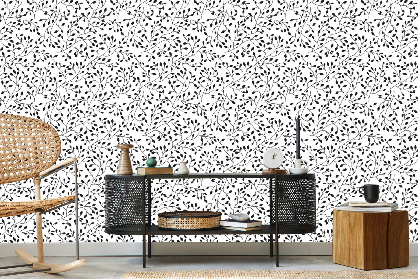 Wallpaper Retro - Black Leaves