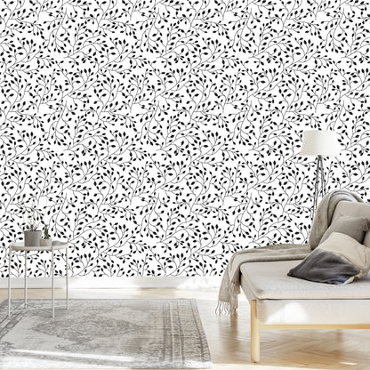 Wallpaper Retro - Black Leaves