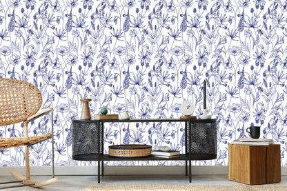 Wallpaper Retro - Hand Drawn Wild Flowers And Herbs