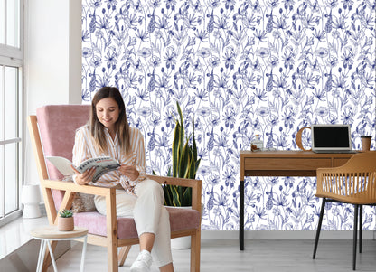 Wallpaper Retro - Hand Drawn Wild Flowers And Herbs