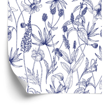 Wallpaper Retro - Hand Drawn Wild Flowers And Herbs