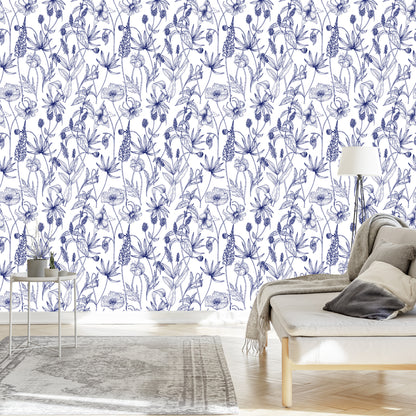 Wallpaper Retro - Hand Drawn Wild Flowers And Herbs