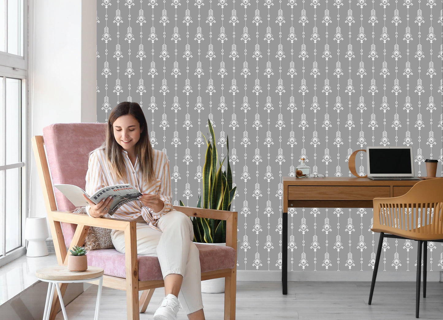 Wallpaper Artistic White Pattern In Retro Style