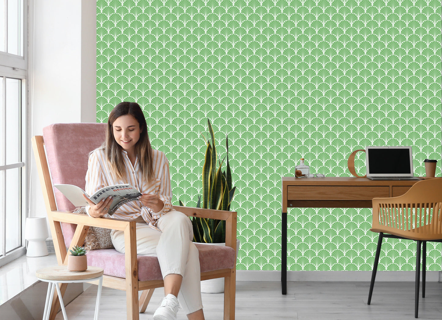 Wallpaper Retro - Geometric Decorative Leaves
