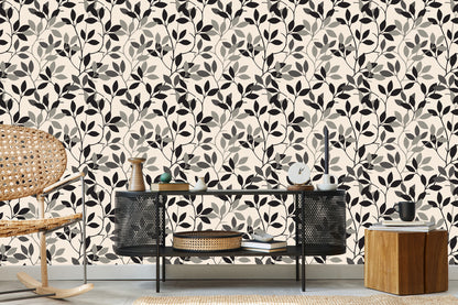 Wallpaper Retro - Leaves In Shades Of Gray