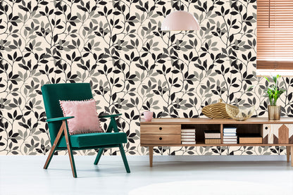 Wallpaper Retro - Leaves In Shades Of Gray