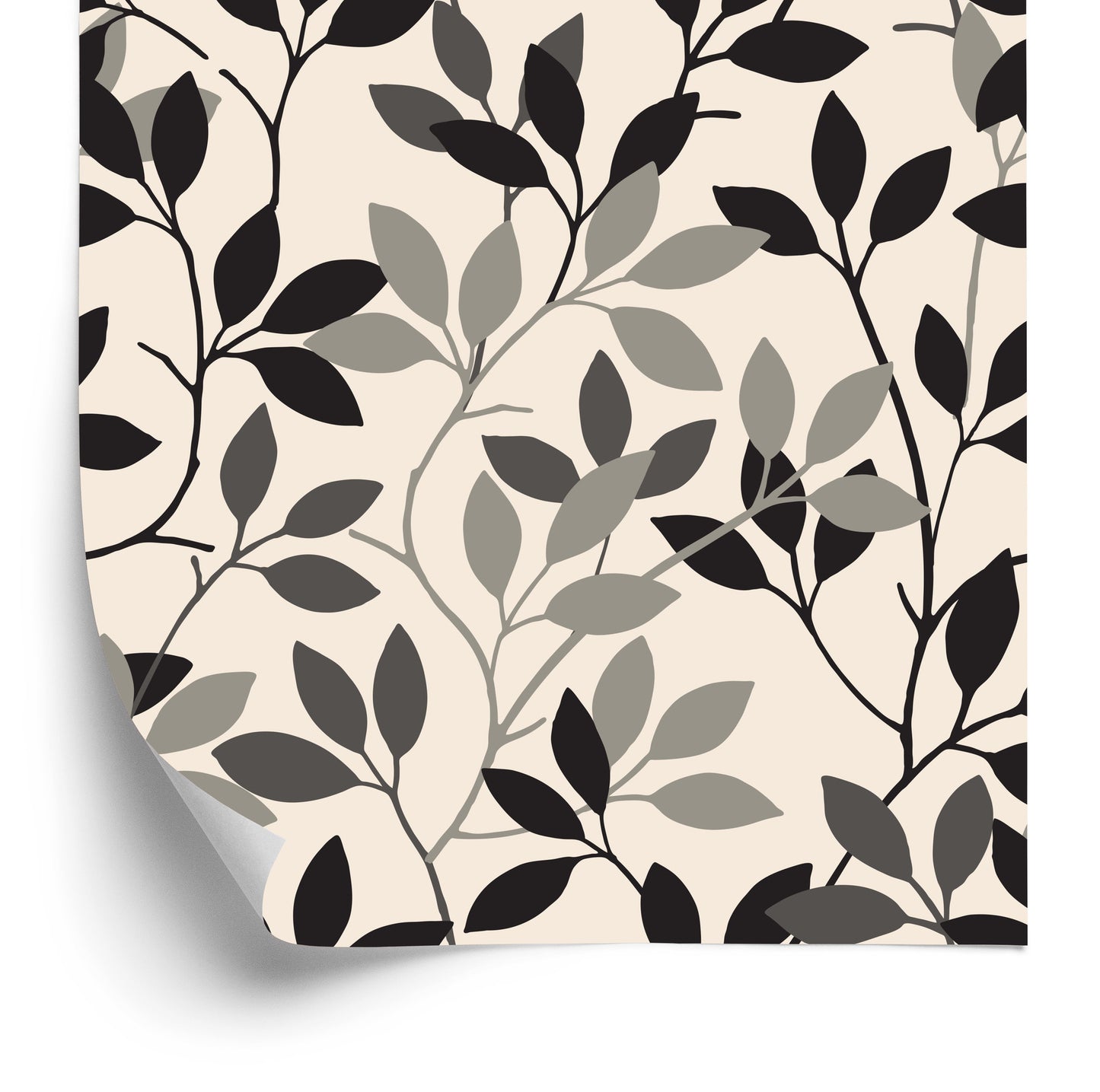 Wallpaper Retro - Leaves In Shades Of Gray