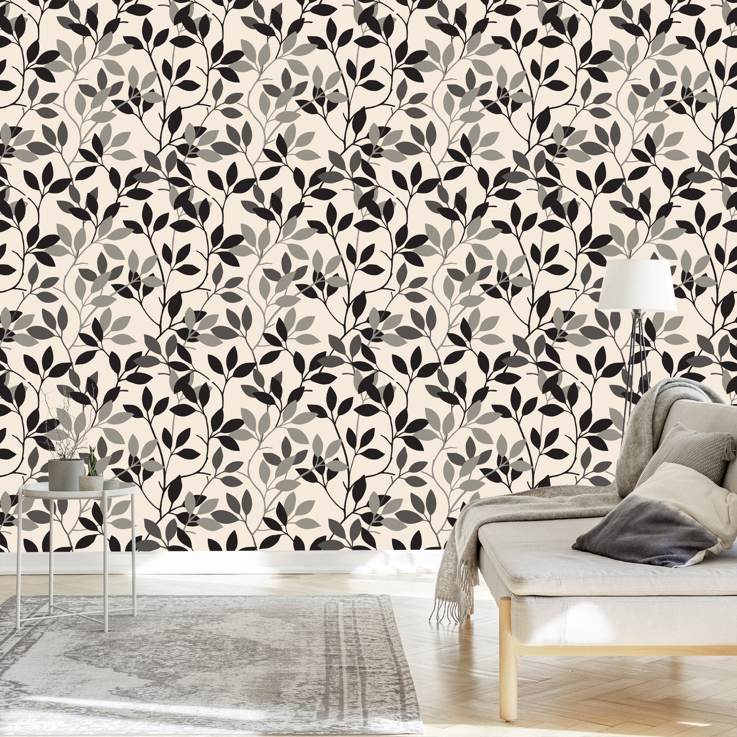 Wallpaper Retro - Leaves In Shades Of Gray