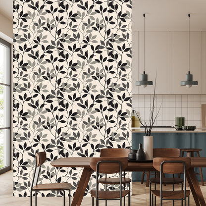 Wallpaper Retro - Leaves In Shades Of Gray