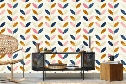 Wallpaper Painted Leaves In Retro Style