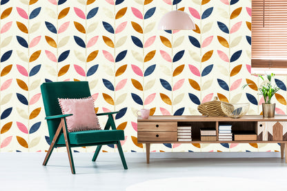 Wallpaper Painted Leaves In Retro Style
