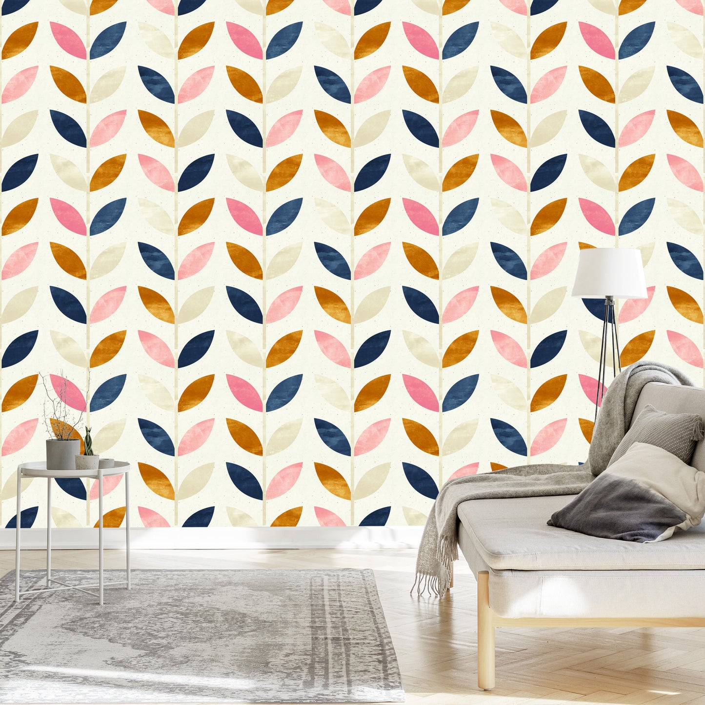 Wallpaper Painted Leaves In Retro Style