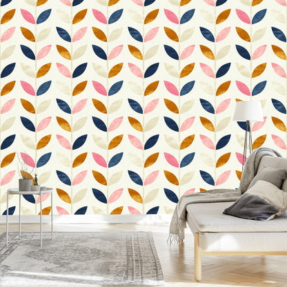 Wallpaper Painted Leaves In Retro Style
