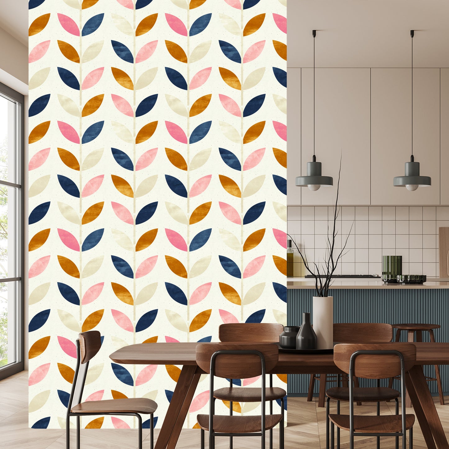 Wallpaper Painted Leaves In Retro Style