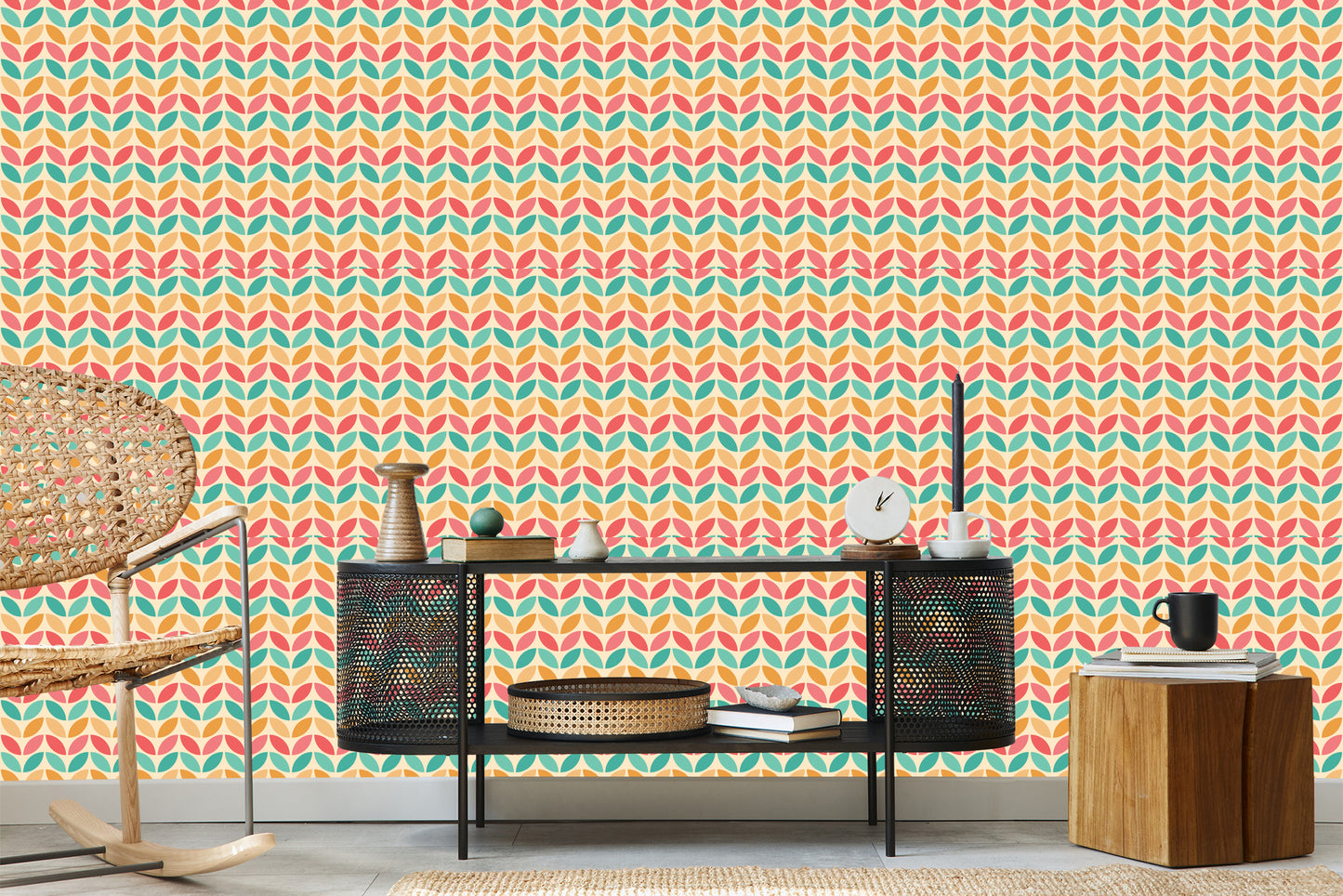 Wallpaper Colorful Leaves In Retro Style