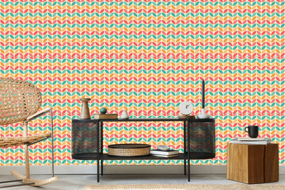Wallpaper Colorful Leaves In Retro Style