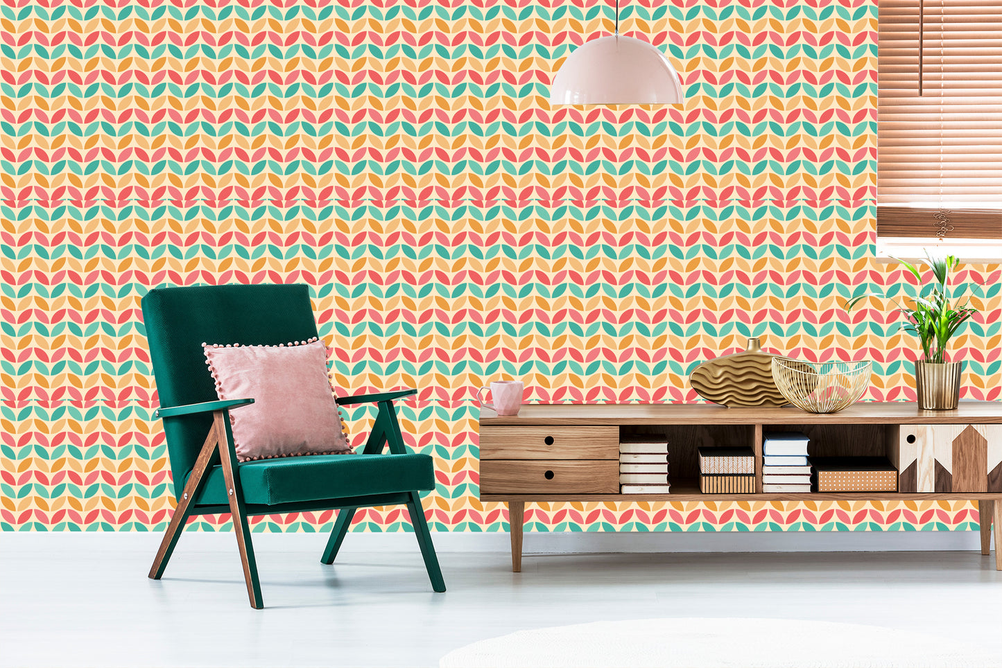Wallpaper Colorful Leaves In Retro Style