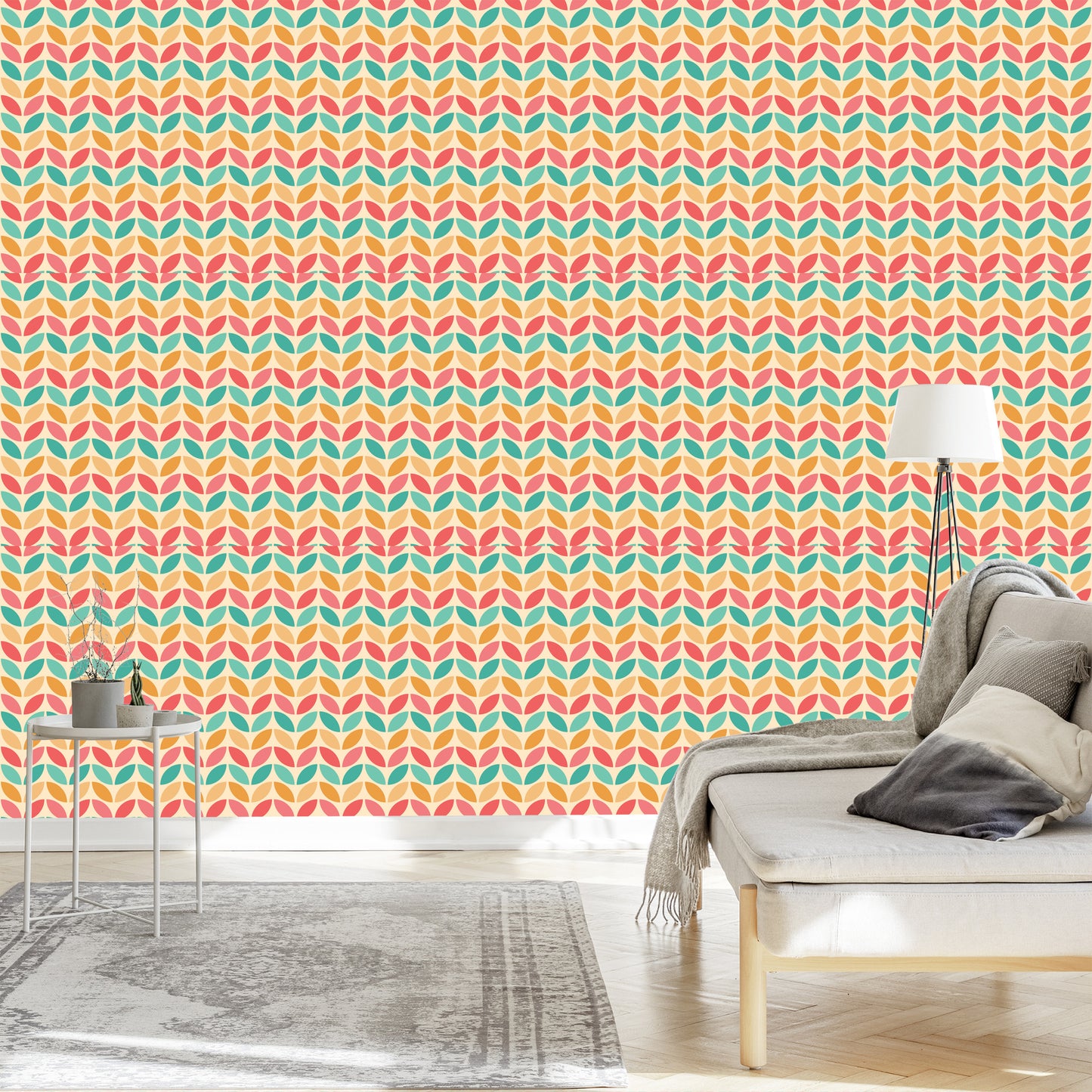 Wallpaper Colorful Leaves In Retro Style