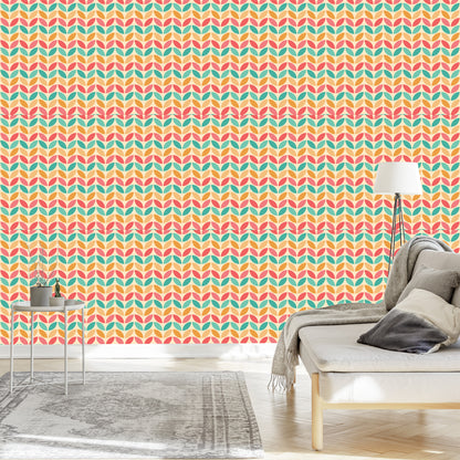 Wallpaper Colorful Leaves In Retro Style