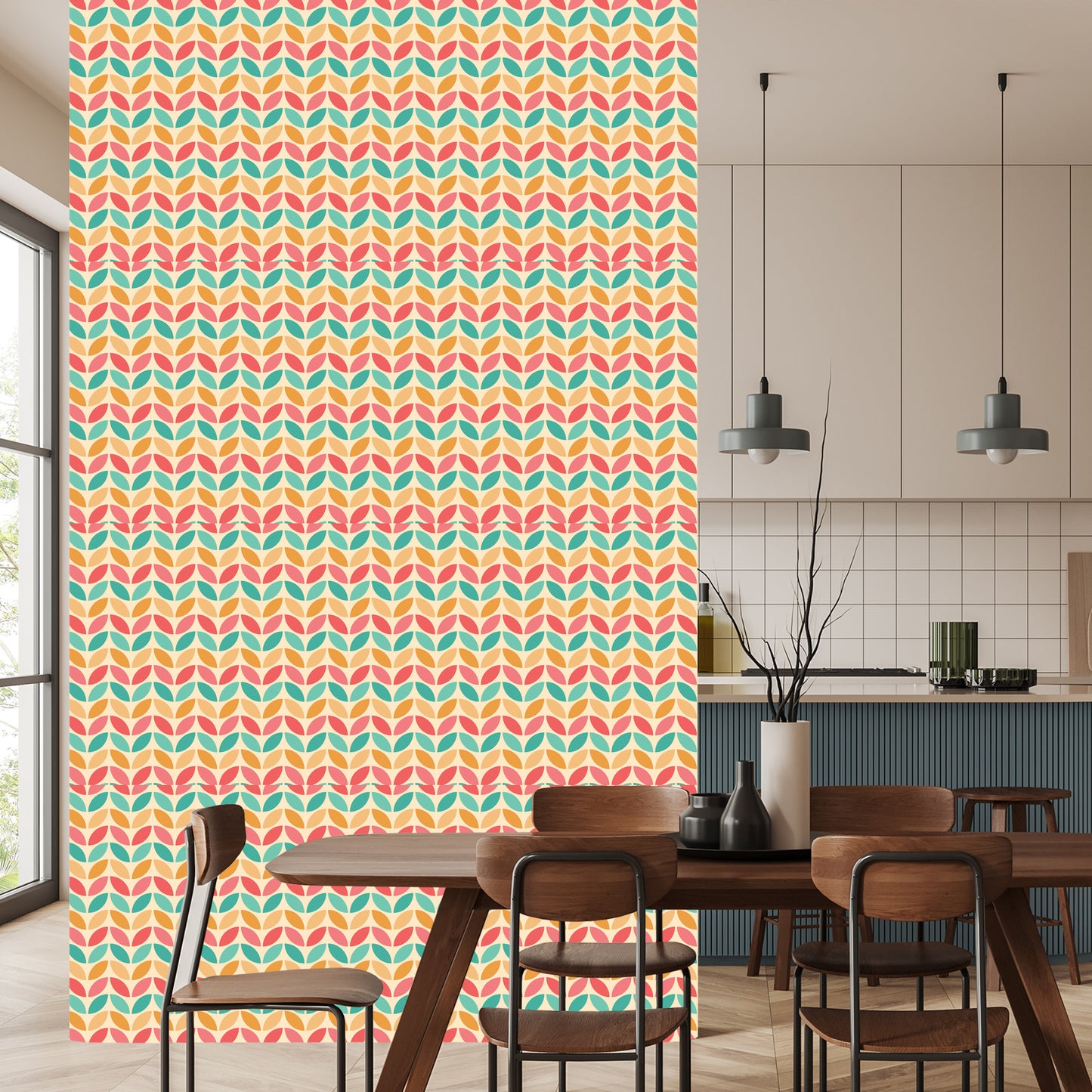 Wallpaper Colorful Leaves In Retro Style