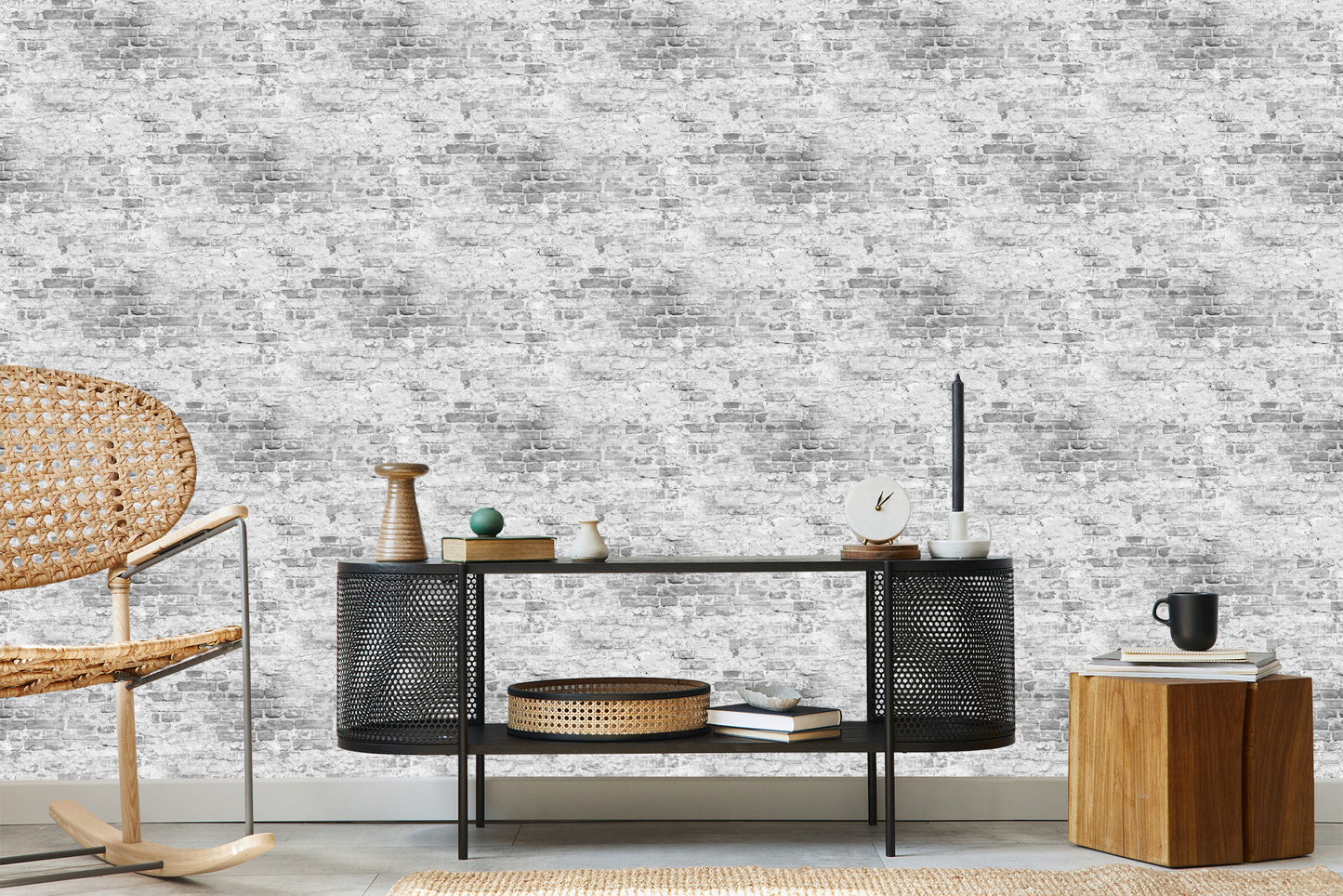 Wallpaper Old Brick Wall In Shades Of Gray