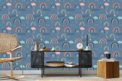 Wallpaper Rainbow Clouds For Children. Scandinavian Style