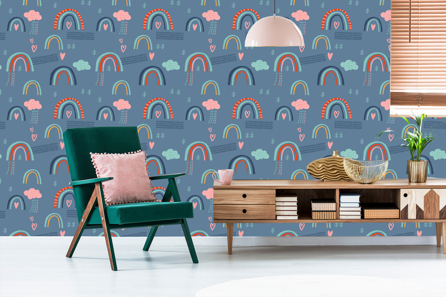 Wallpaper Rainbow Clouds For Children. Scandinavian Style