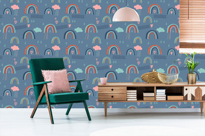 Wallpaper Rainbow Clouds For Children. Scandinavian Style