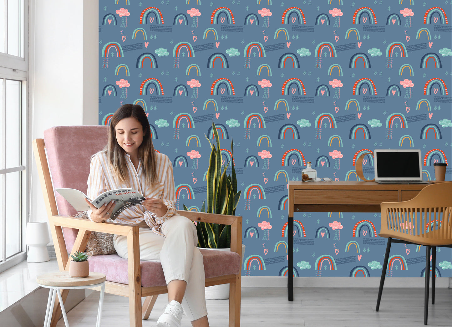 Wallpaper Rainbow Clouds For Children. Scandinavian Style