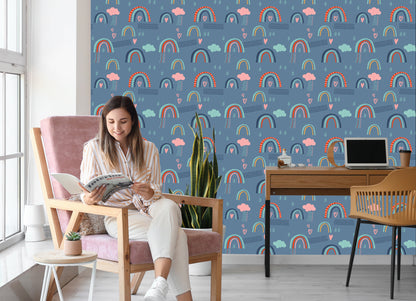 Wallpaper Rainbow Clouds For Children. Scandinavian Style