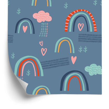 Wallpaper Rainbow Clouds For Children. Scandinavian Style