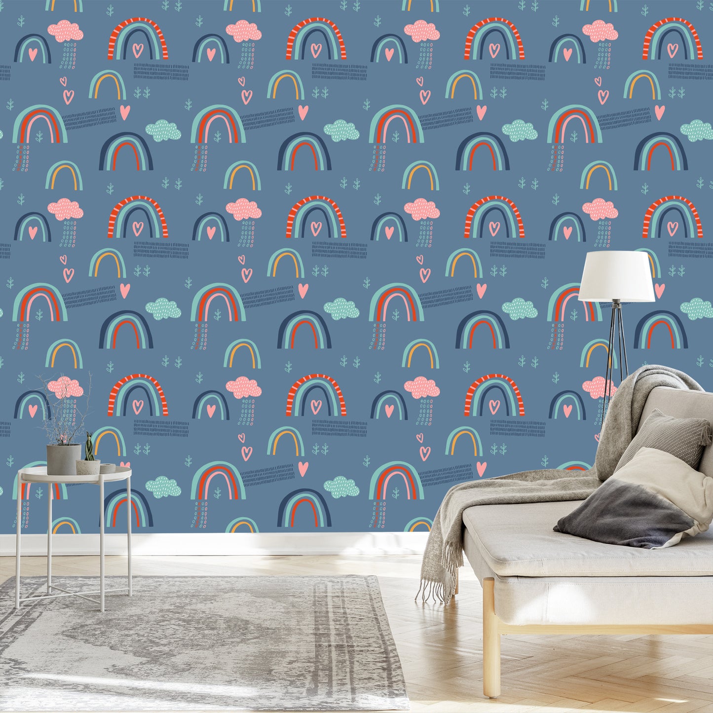 Wallpaper Rainbow Clouds For Children. Scandinavian Style